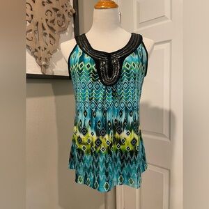 Notations Womens Sleeveless Blue Green  White Sleeveless Top  Beading Size Small